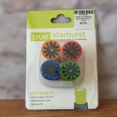 Starburst Silicone Bottle Stopper and Wine Preserver Set of 4 Multi Colored  Corks By True
