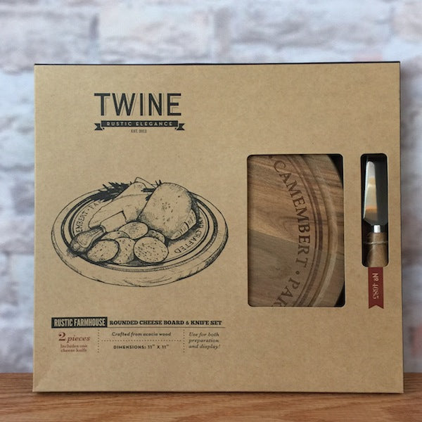 RUSTIC FARMHOUSE ROUND CHEESE BOARD & KNIFE SET